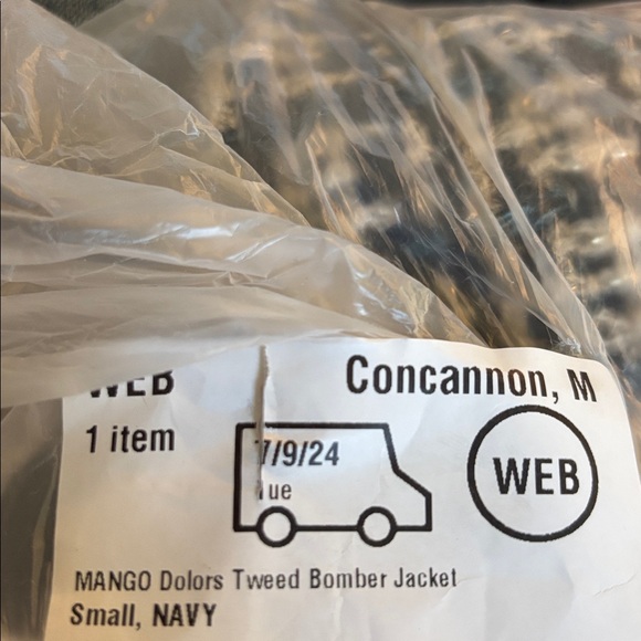 MANGO Dolors Tweed Bomber Jacket Small, NAVY - Picture 8 of 8